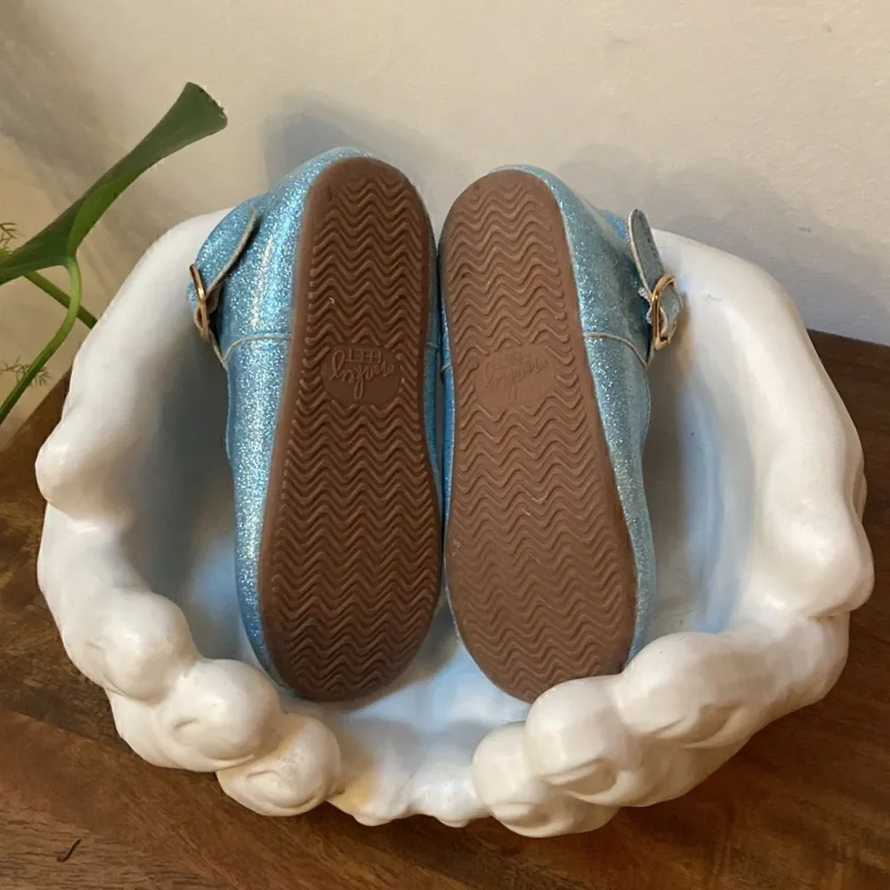 Blue Enchanted Glitter Monkey Feet Girl Shoes 4-5 Y